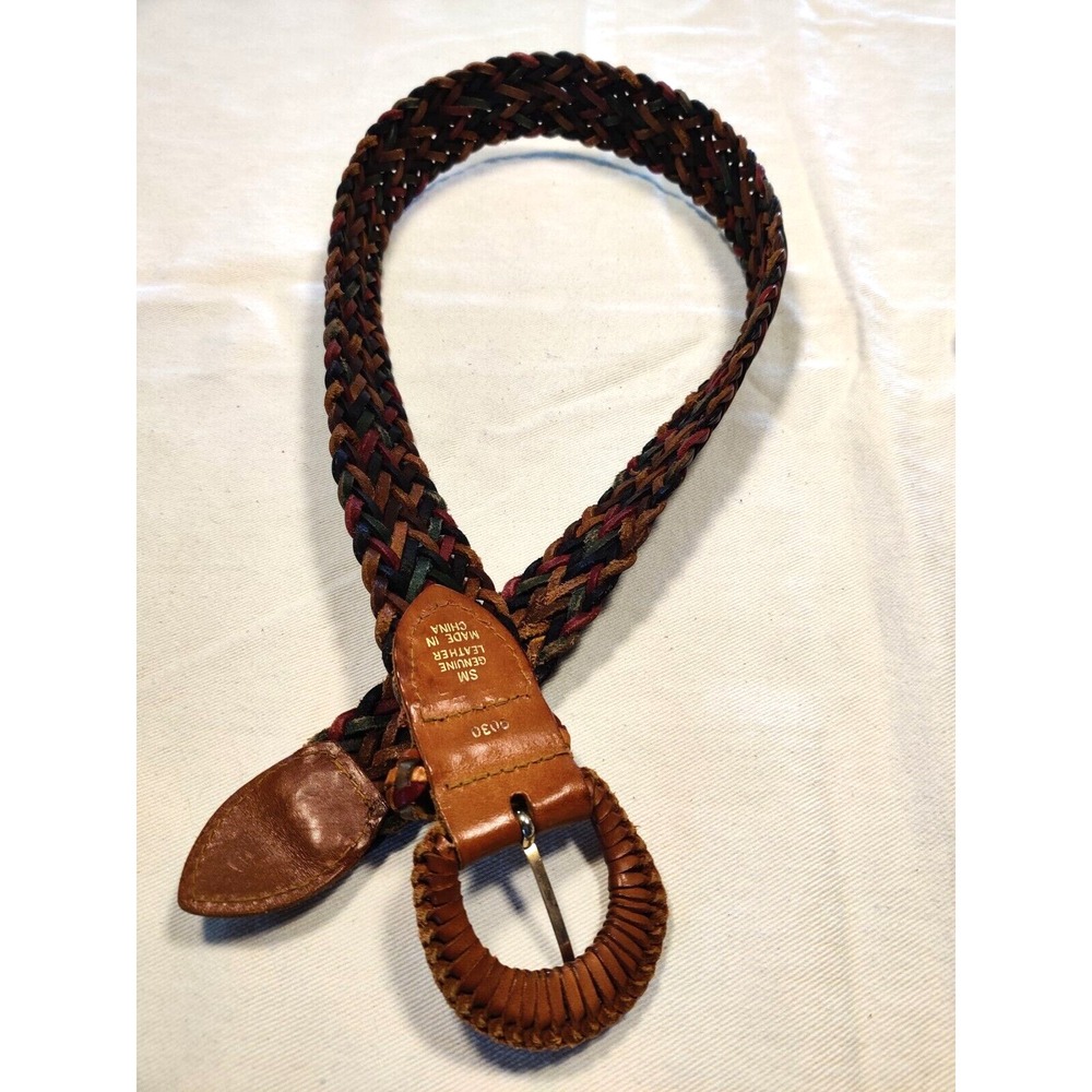 Women's Leather Woven Multi-color Braided Belt 1.5" W Small Up To 30" Adjustable